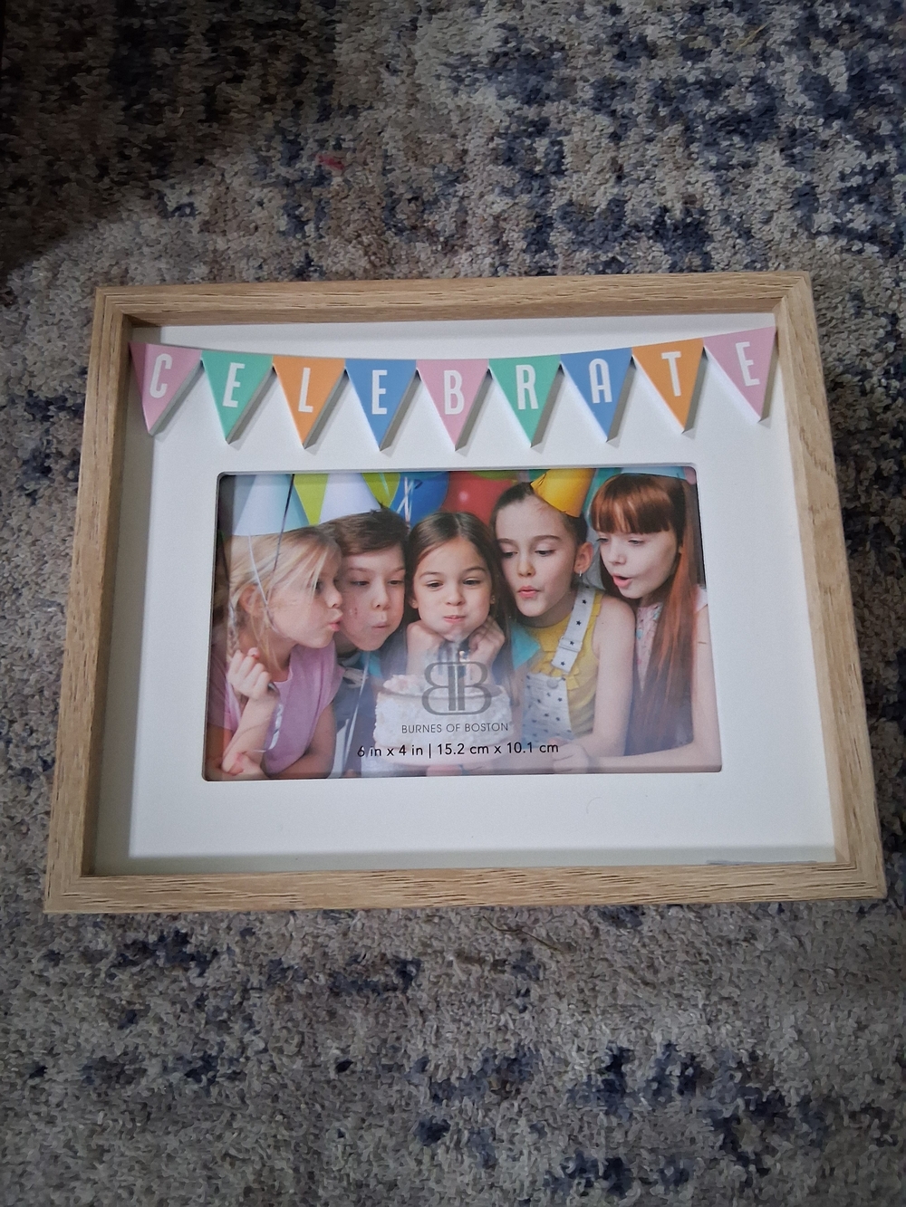 Burnes Of Boston Wood Tone Celebrate Picture Frame with Pastel Banner